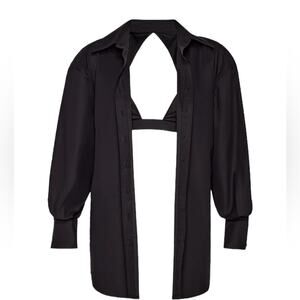 Ser.O.Ya Lydia Button up Cotton Halter Open Back Shirt Black Size Small NEW